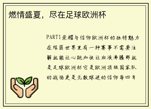 燃情盛夏，尽在足球欧洲杯